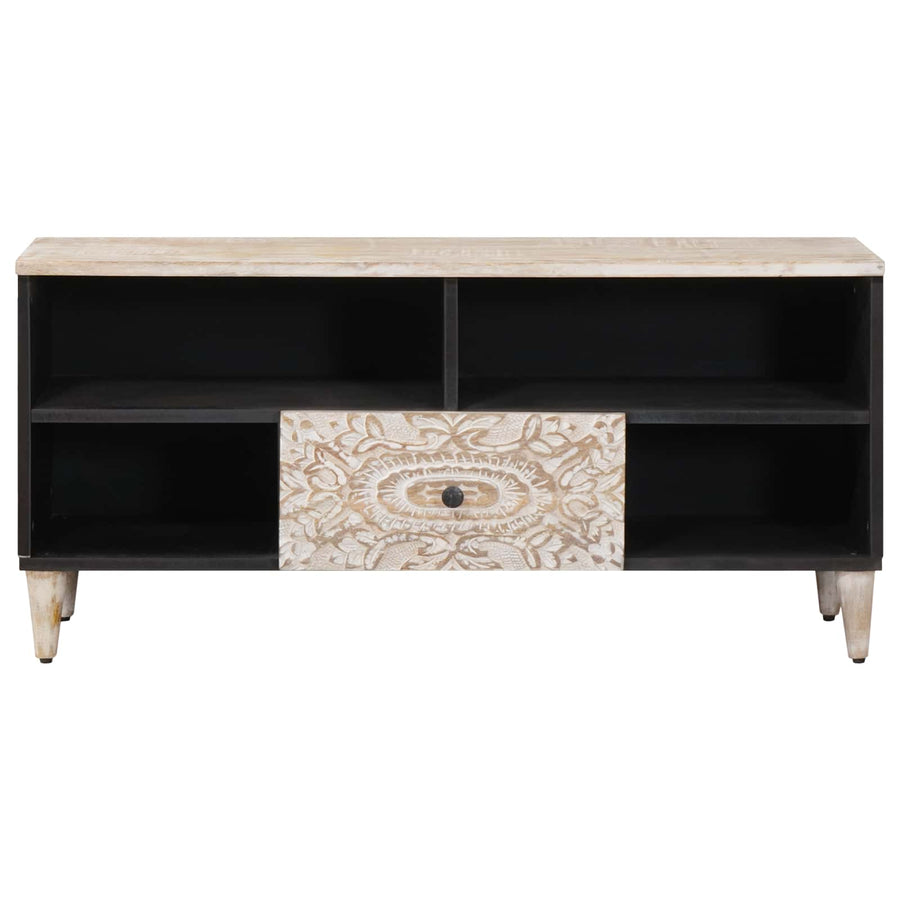 TV-kast met lade Wit 100 x 33,5 x 46 cm Massief Mango Hout
