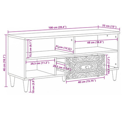 TV-kast met lade Wit 100 x 33,5 x 46 cm Massief Mango Hout