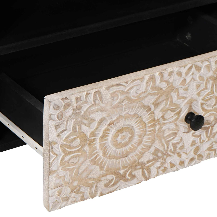 TV-kast met lade Wit 80 x 33,5 x 46 cm Massief Mango Hout
