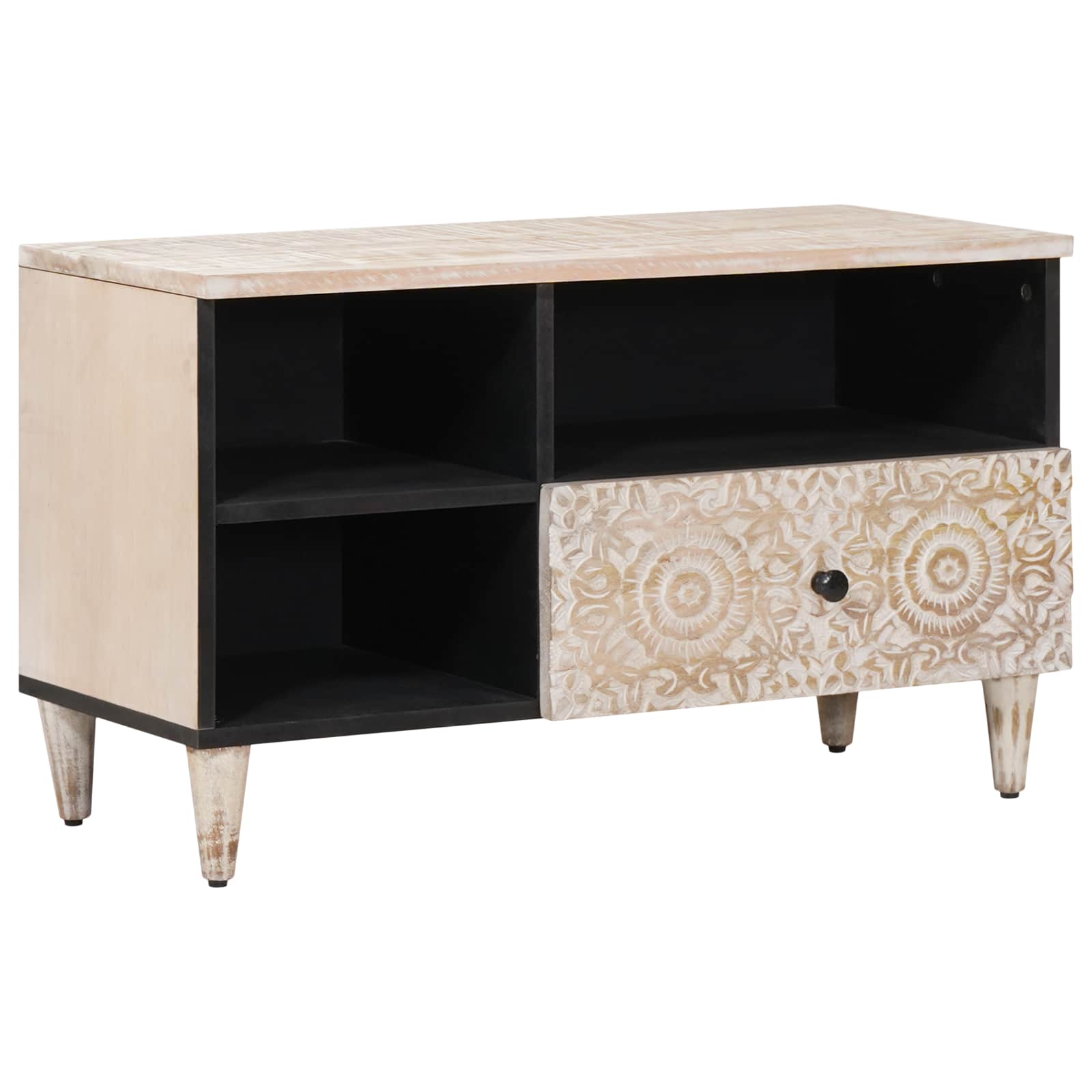 TV-kast met lade Wit 80 x 33,5 x 46 cm Massief Mango Hout
