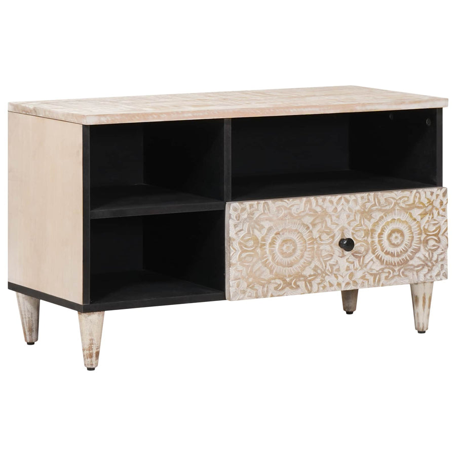 TV-kast met lade Wit 80 x 33,5 x 46 cm Massief Mango Hout