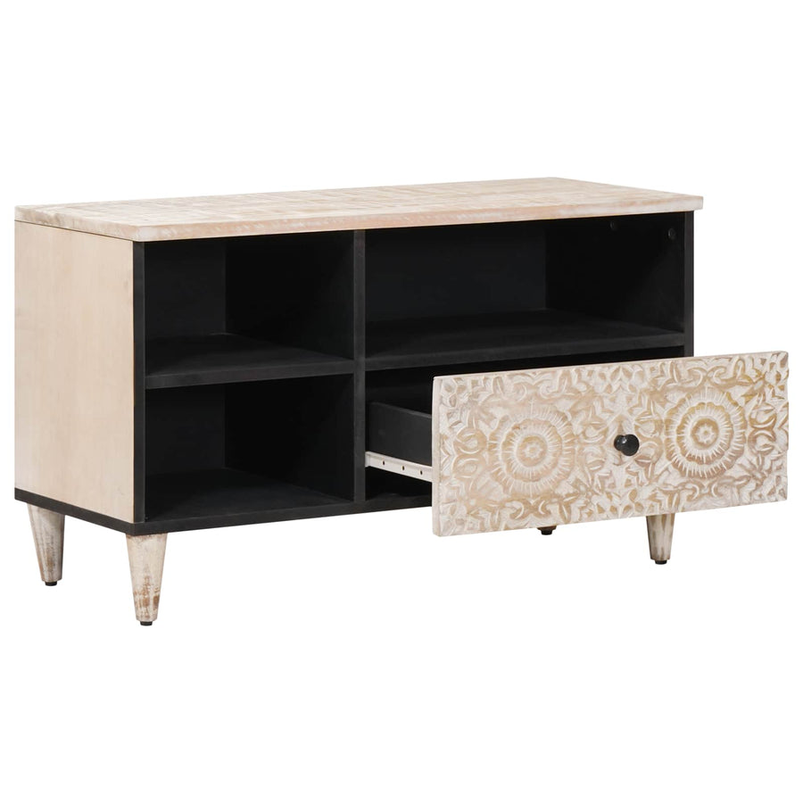 TV-kast met lade Wit 80 x 33,5 x 46 cm Massief Mango Hout