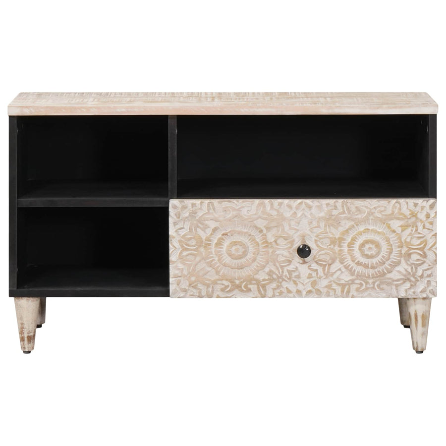 TV-kast met lade Wit 80 x 33,5 x 46 cm Massief Mango Hout