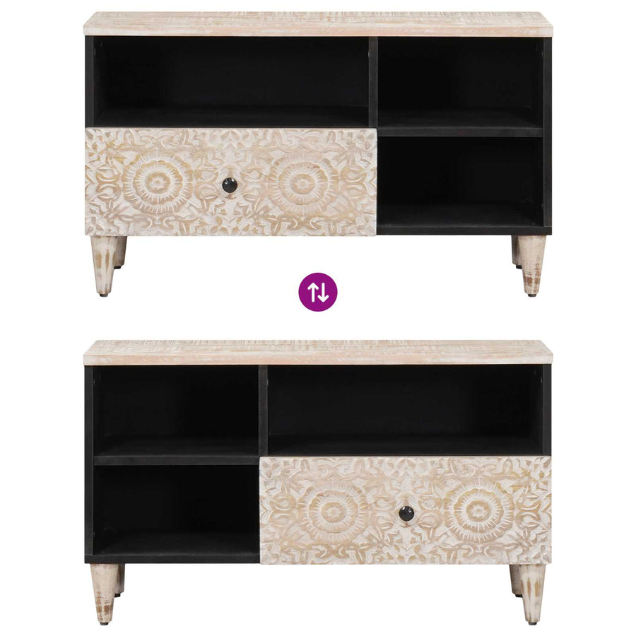 TV-kast met lade Wit 80 x 33,5 x 46 cm Massief Mango Hout