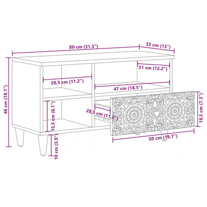 TV-kast met lade Wit 80 x 33,5 x 46 cm Massief Mango Hout