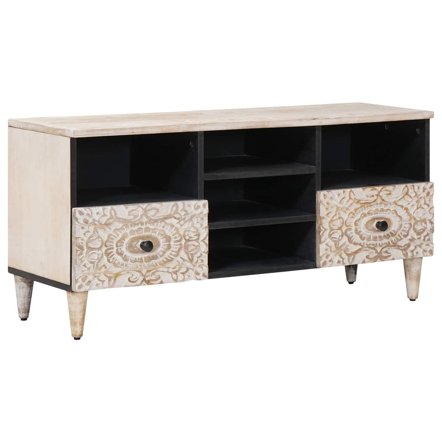 TV-kast met lade Wit 100 x 33,5 x 46 cm Massief Mango Hout
