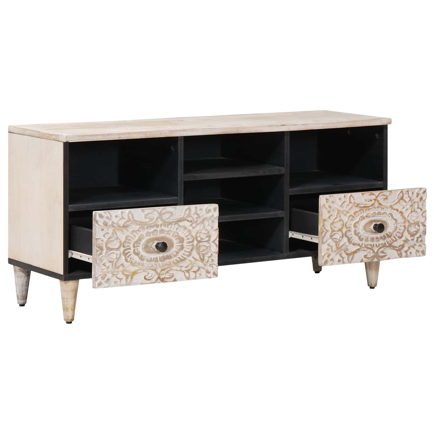 TV-kast met lade Wit 100 x 33,5 x 46 cm Massief Mango Hout