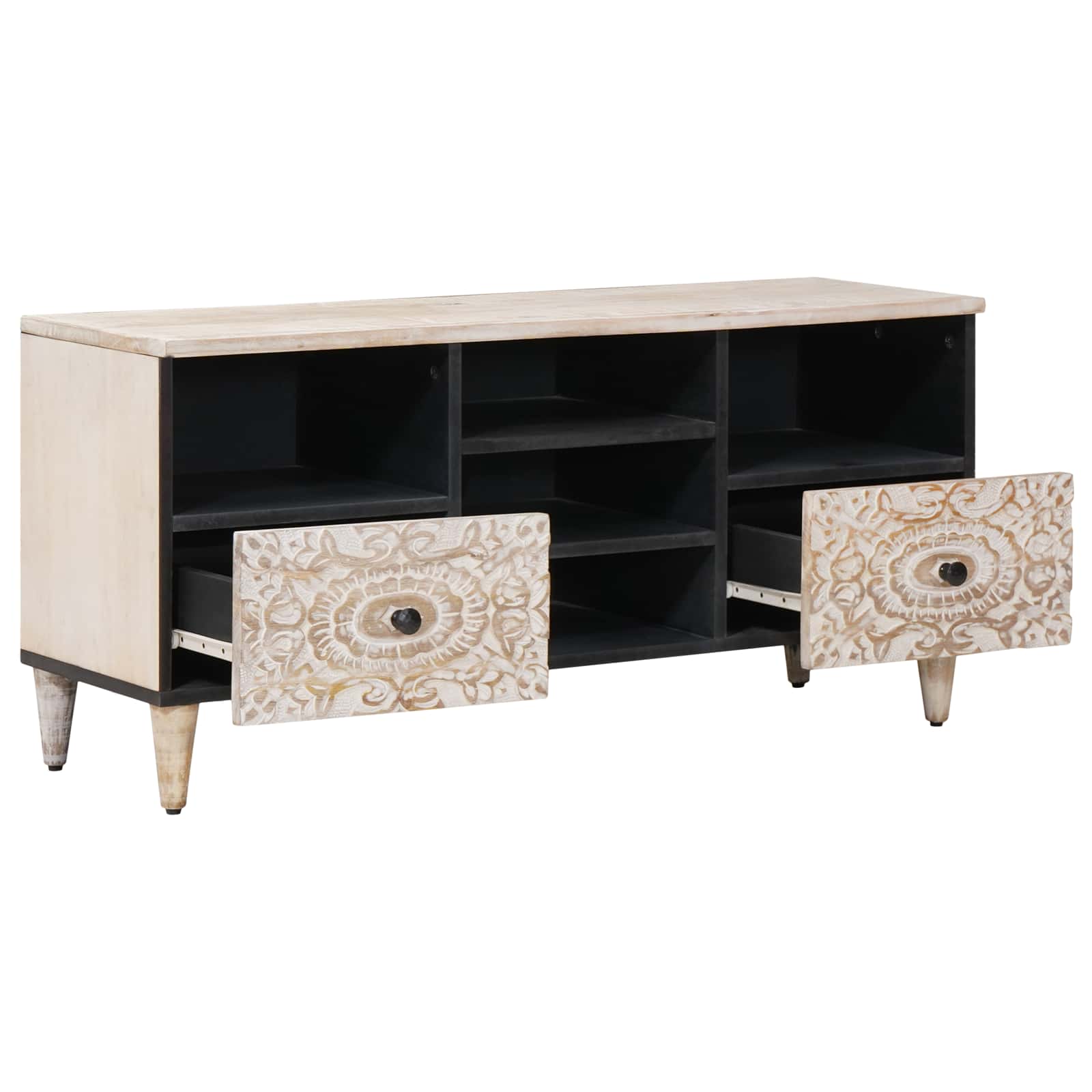 TV-kast met lade Wit 100 x 33,5 x 46 cm Massief Mango Hout
