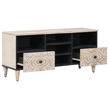 TV-kast met lade Wit 100 x 33,5 x 46 cm Massief Mango Hout