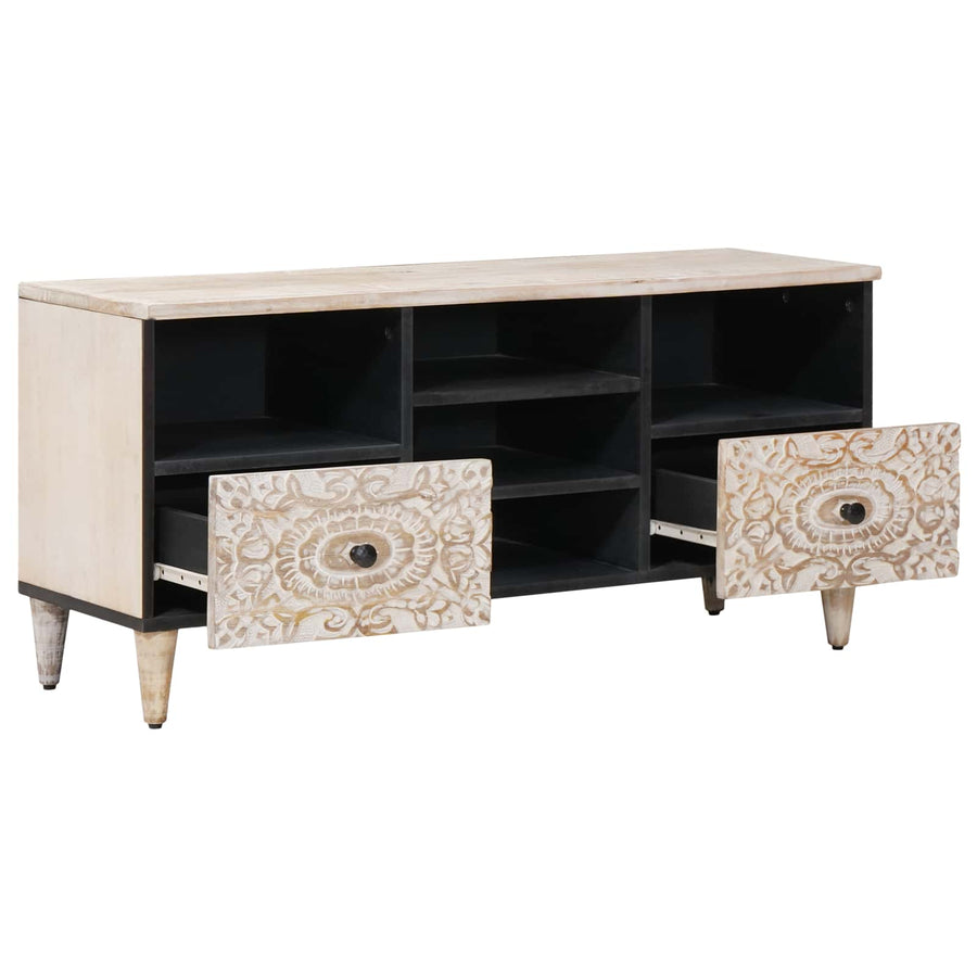 TV-kast met lade Wit 100 x 33,5 x 46 cm Massief Mango Hout