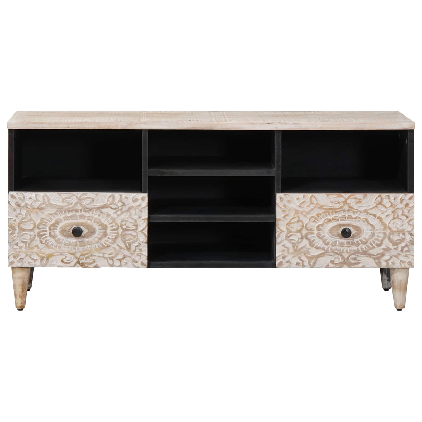 TV-kast met lade Wit 100 x 33,5 x 46 cm Massief Mango Hout