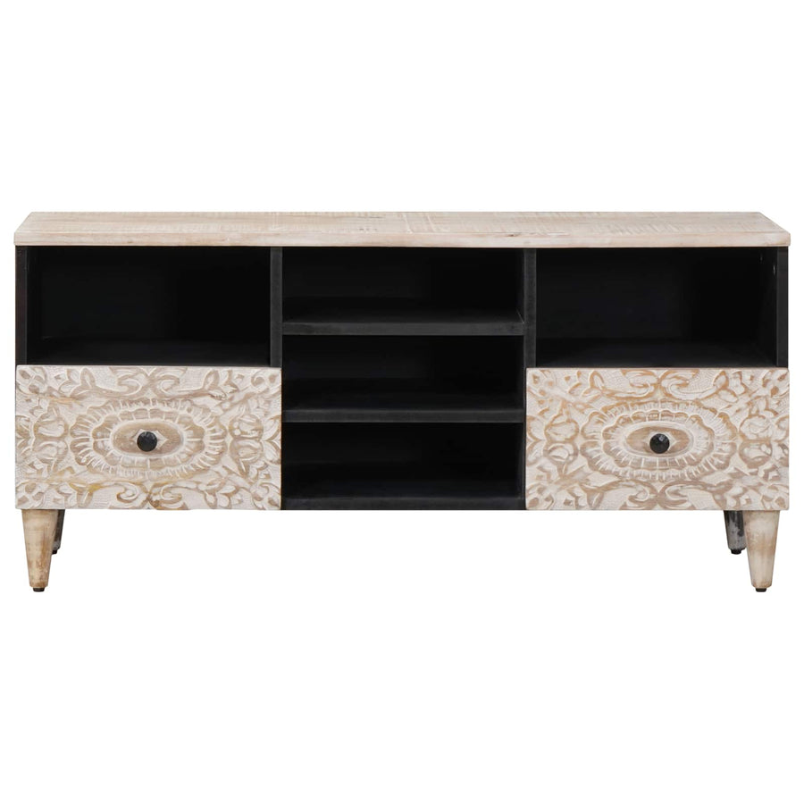 TV-kast met lade Wit 100 x 33,5 x 46 cm Massief Mango Hout