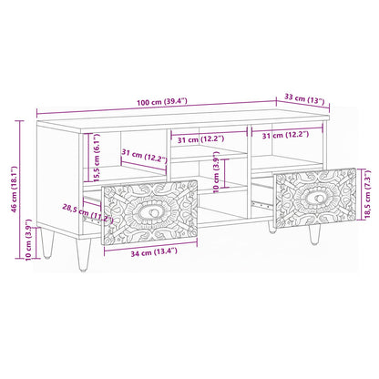 TV-kast met lade Wit 100 x 33,5 x 46 cm Massief Mango Hout