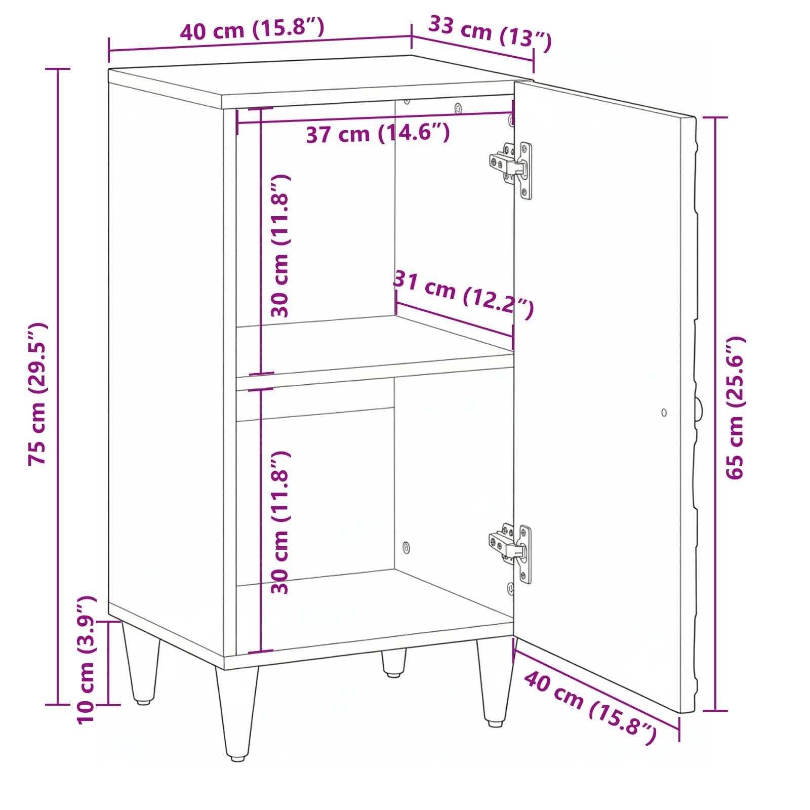 Dressoir met opslag Wit 40 x 33,5 x 75 cm Massief Mango Hout
