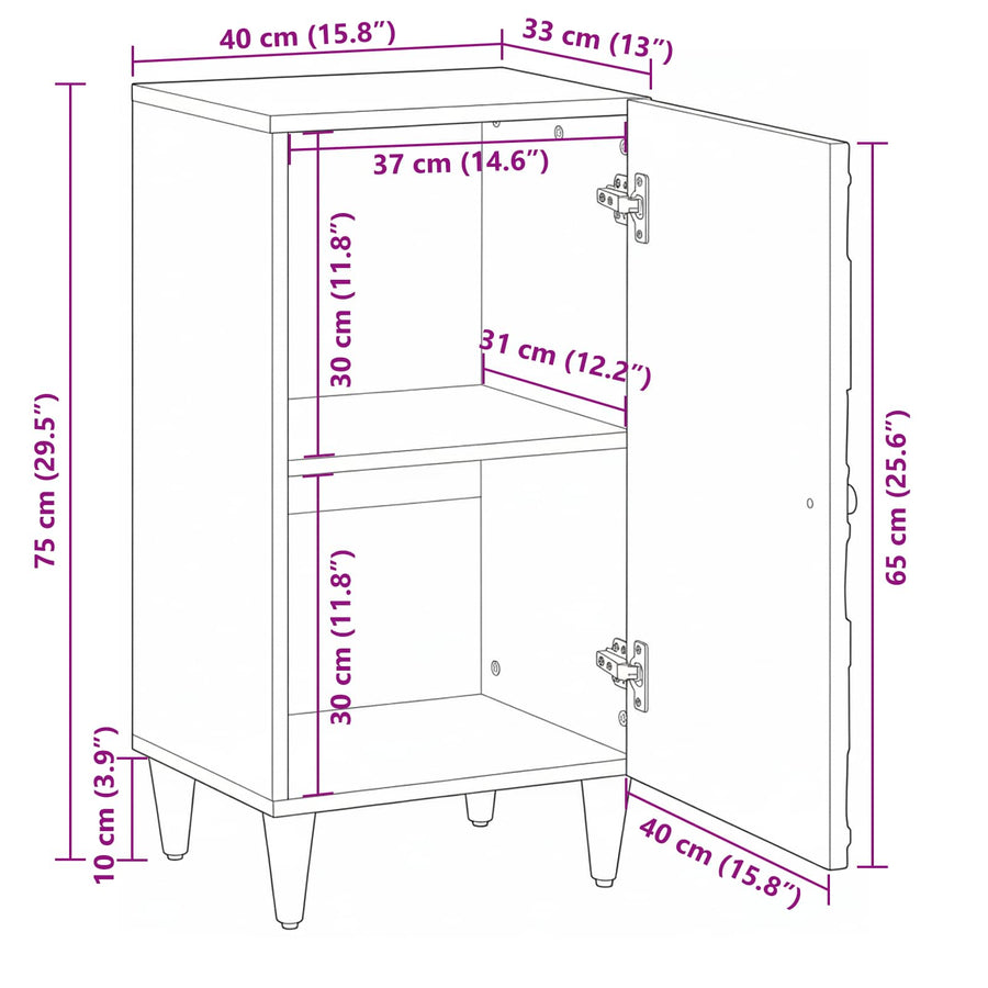 Dressoir met opslag Wit 40 x 33,5 x 75 cm Massief Mango Hout