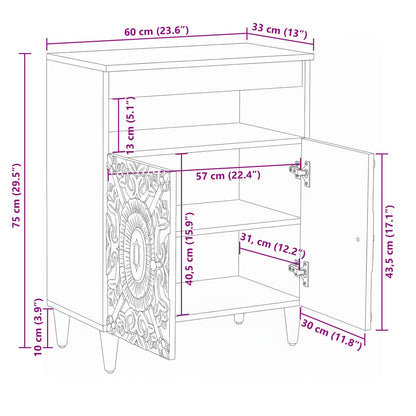 Dressoir met opslag Wit 60 x 33,5 x 75 cm Massief Mango Hout