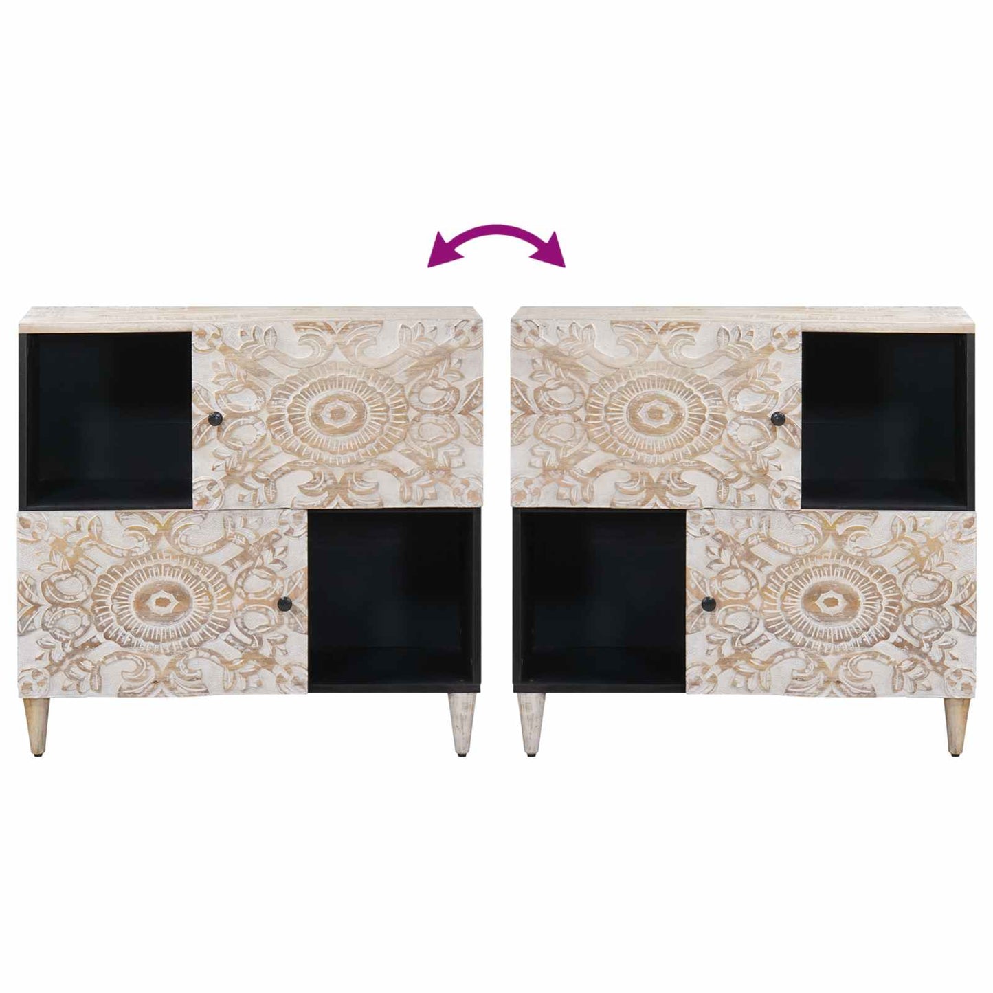 Dressoir met opslag Wit 80 x 33,5 x 75 cm Massief Mango Hout