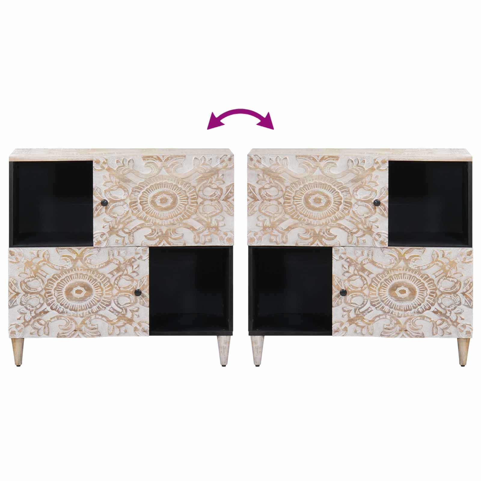 Dressoir met opslag Wit 80 x 33,5 x 75 cm Massief Mango Hout