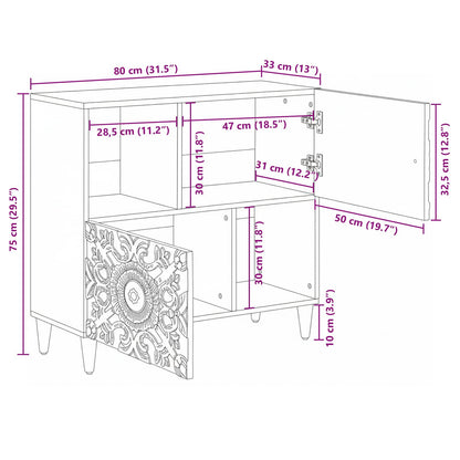 Dressoir met opslag Wit 80 x 33,5 x 75 cm Massief Mango Hout