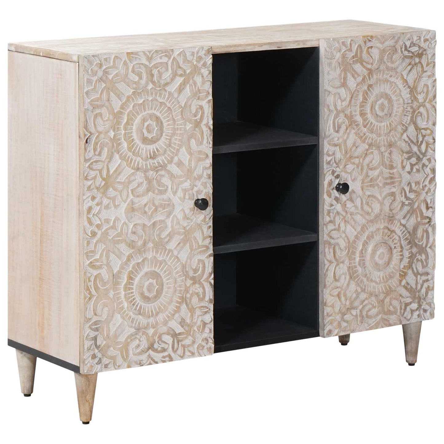 Dressoir met plank Wit 90 x 33,5 x 75 cm Massief Mango Hout