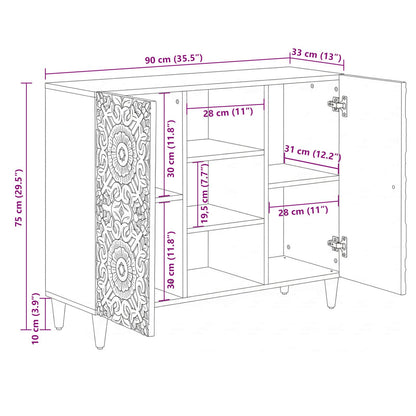 Dressoir met plank Wit 90 x 33,5 x 75 cm Massief Mango Hout