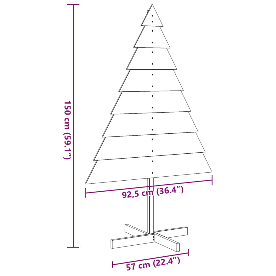 Kerstdecoratie kerstboom 150 cm massief hout