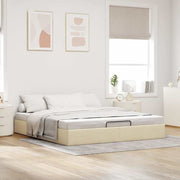 Bedframe 160x200 cm stof crèmekleurig met opbergruimte