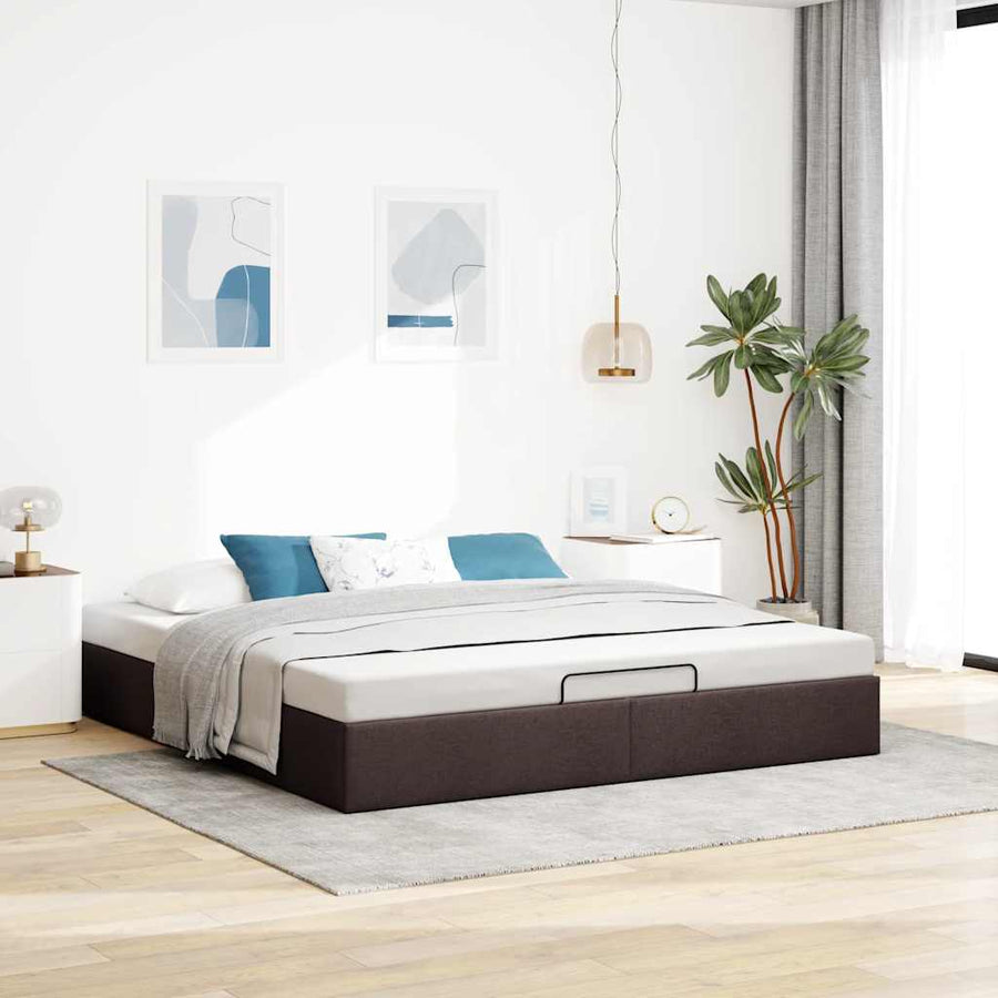 Bedframe Zonder Matras Stof 200 x 200 cm Donkerbruin