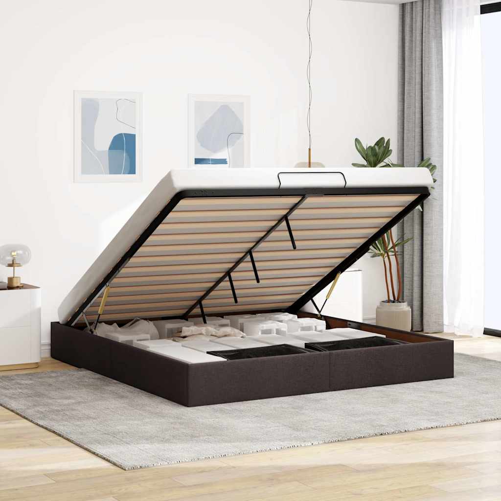 Bedframe Zonder Matras Stof 200 x 200 cm Donkerbruin