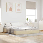 Bedframe 200x200 cm stof crèmekleurig met opbergruimte