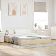 Bedframe 200x200 cm stof crèmekleurig met opbergruimte