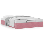 Bedframe 140x190 cm fluweel roze met opbergruimte