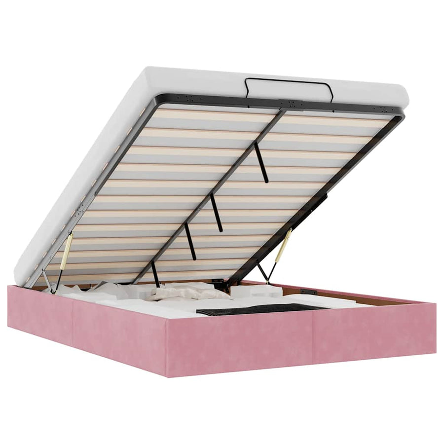 Ottoman bedframe zonder matras 140x200 cm fluweel roze