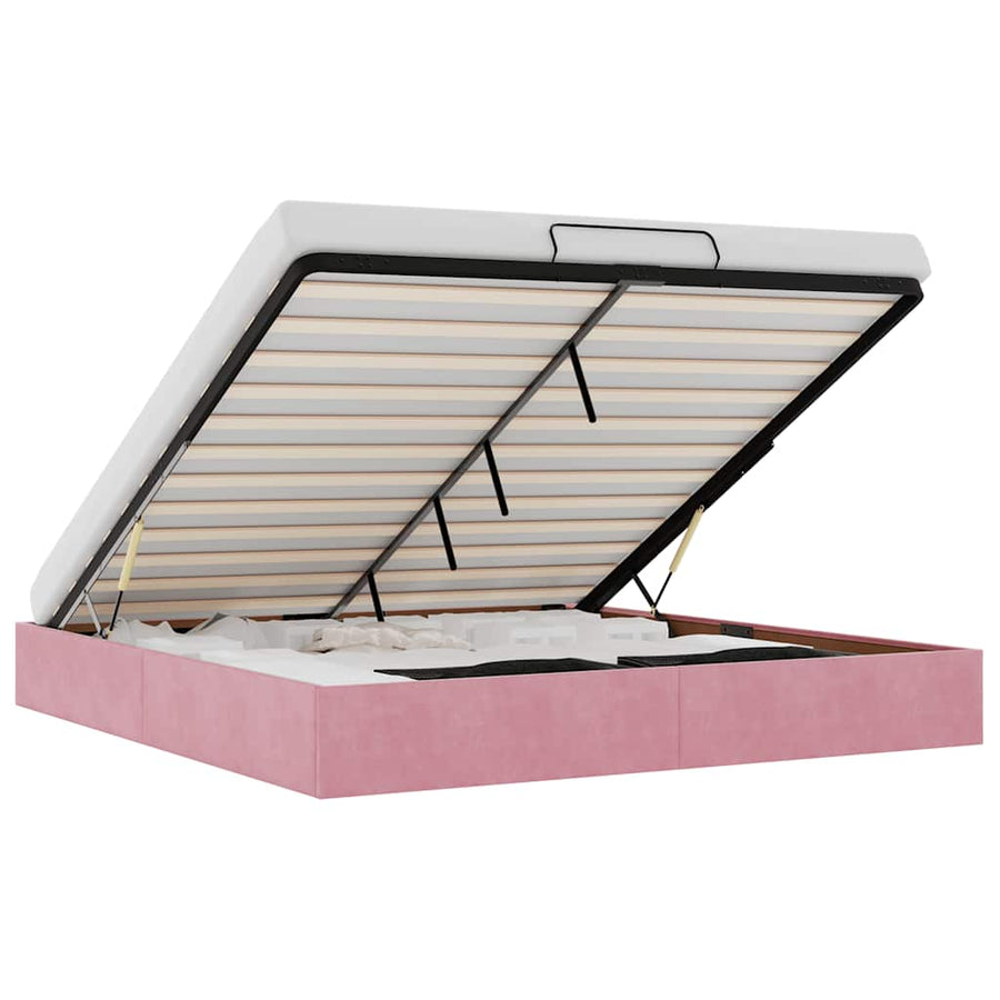 Ottoman bedframe zonder matras 160x200 cm fluweel roze