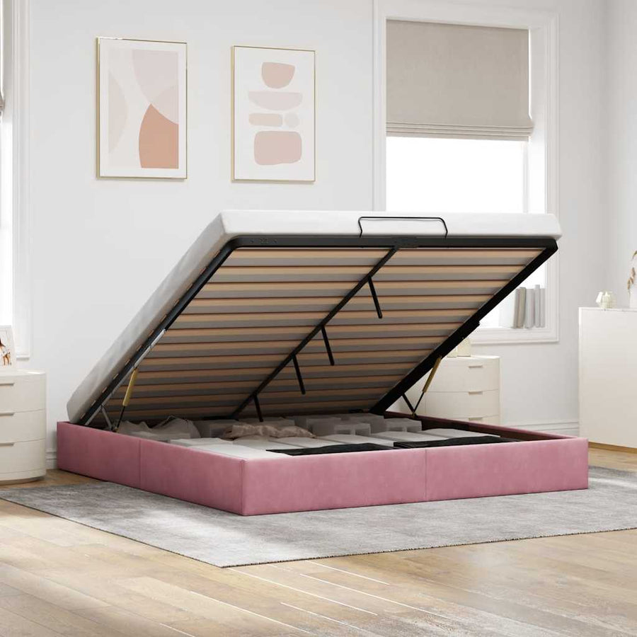 Ottoman bedframe zonder matras 160x200 cm fluweel roze