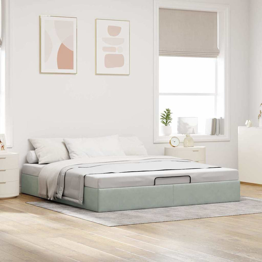 Ottoman bedframe zonder matras 180x200 cm fluweel lichtgrijs