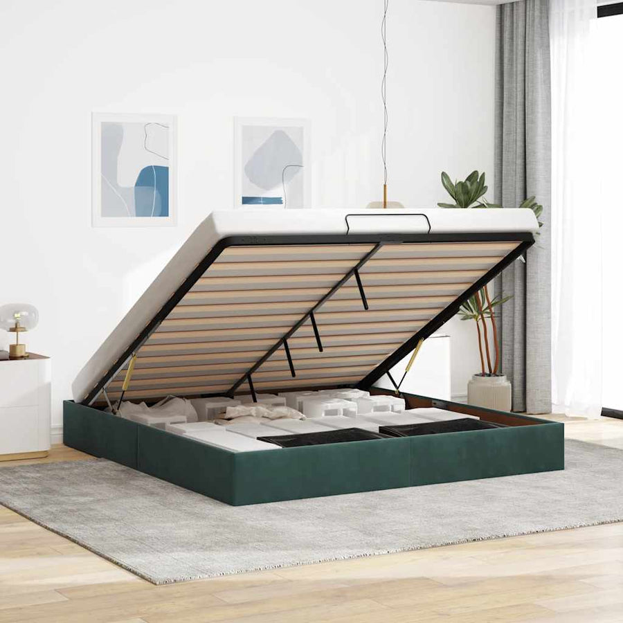 Ottoman bedframe zonder matras 200x200 cm fluweel donkergroen