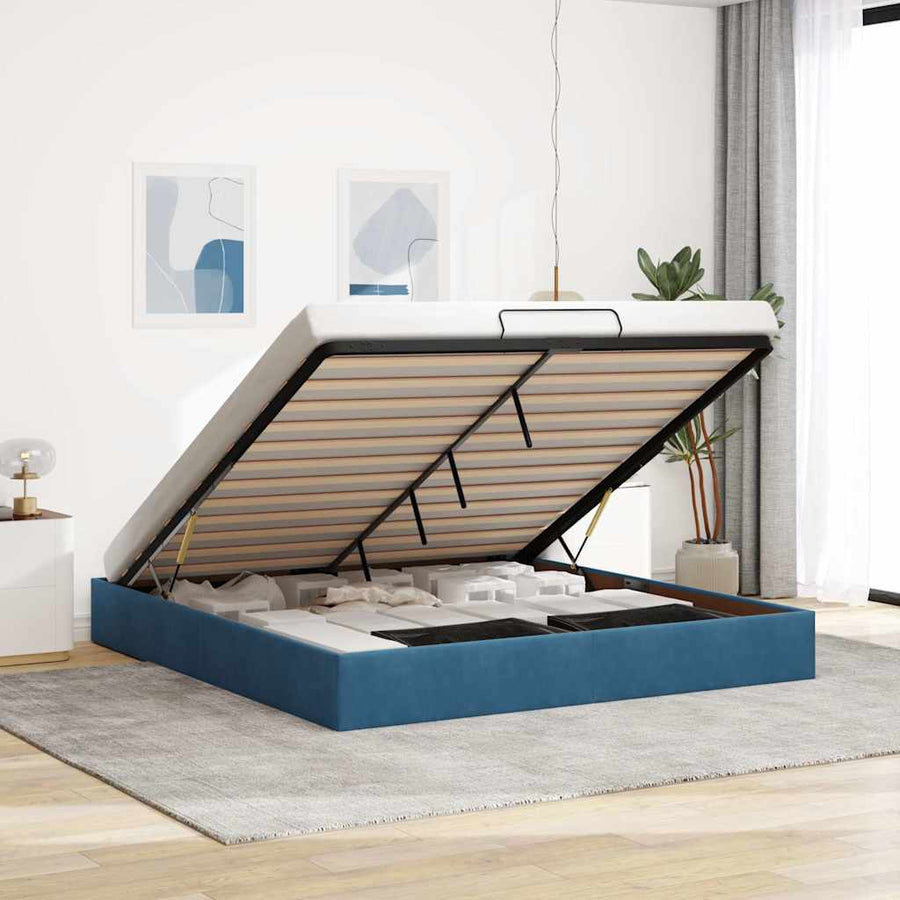 Ottoman Bedframe Zonder Matras 200X200 Cm Fluweel Donkerblauw