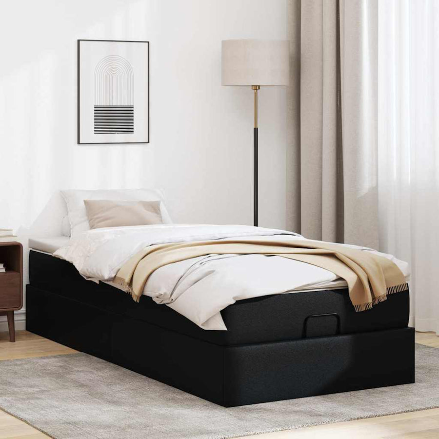 Ottoman bed met matras 80x200cm kunstleer zwart