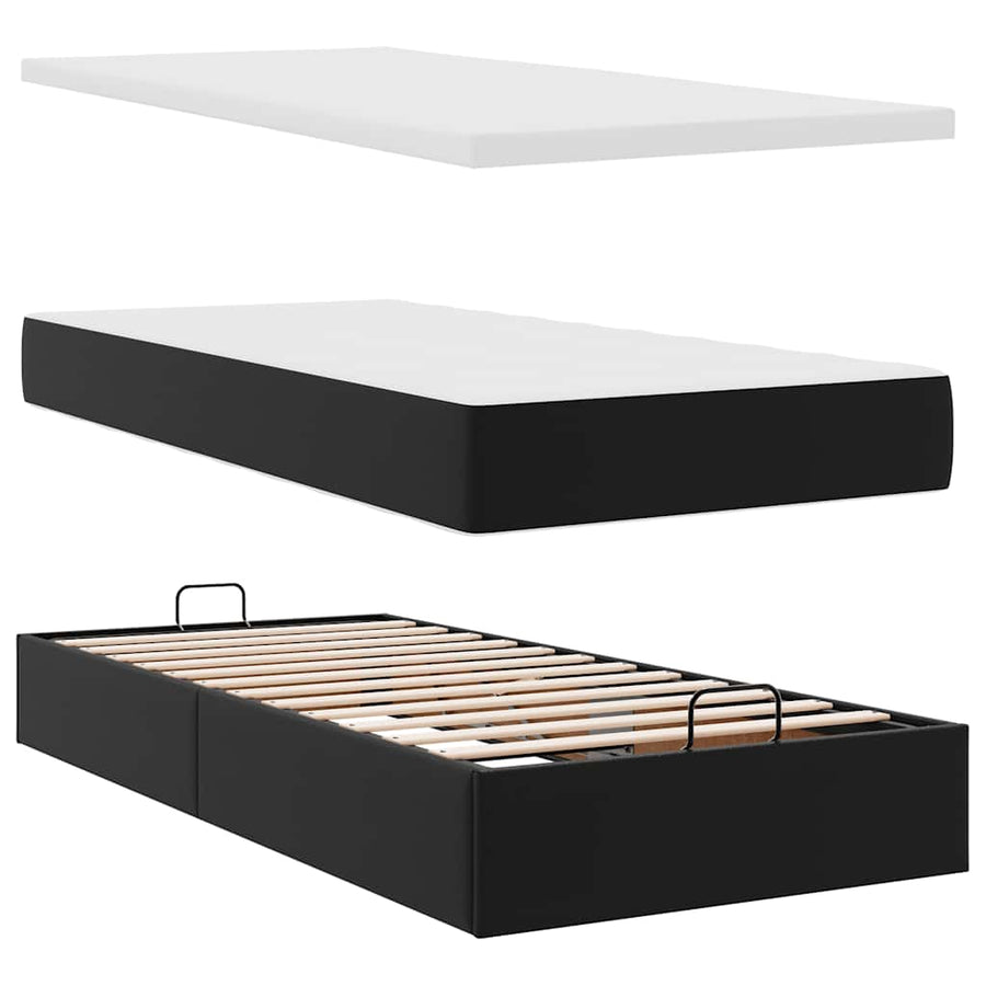 Ottoman bed met matras 80x200cm kunstleer zwart