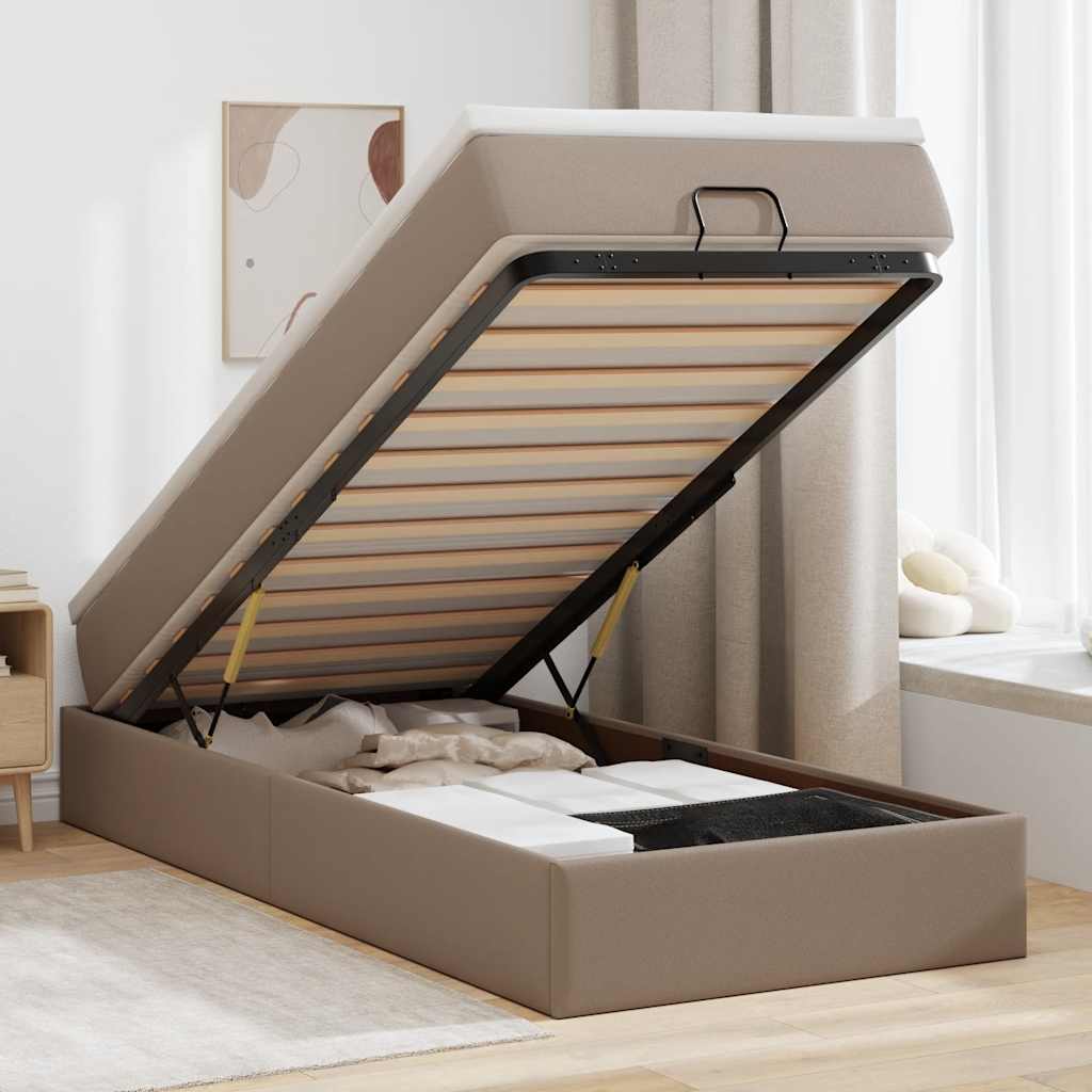 Ottoman bed met matras 80x200 cm kunstleer cappuccinokleurig