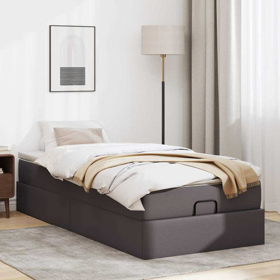 Ottoman bed met matras 90x190cm kunstleer grijs