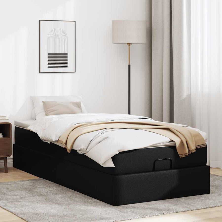 Ottoman bed met matras 90x200cm kunstleer zwart
