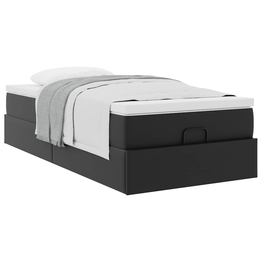 Ottoman bed met matras 90x200cm kunstleer zwart