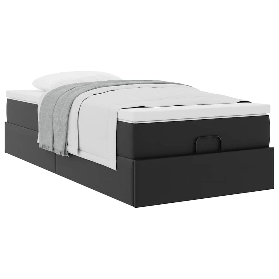 Ottoman bed met matras 90x200cm kunstleer zwart