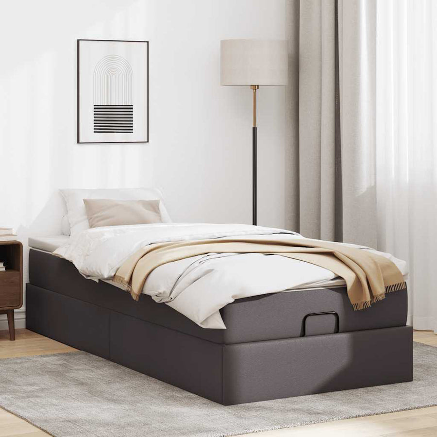 Ottoman bed met matras 90x200cm kunstleer grijs