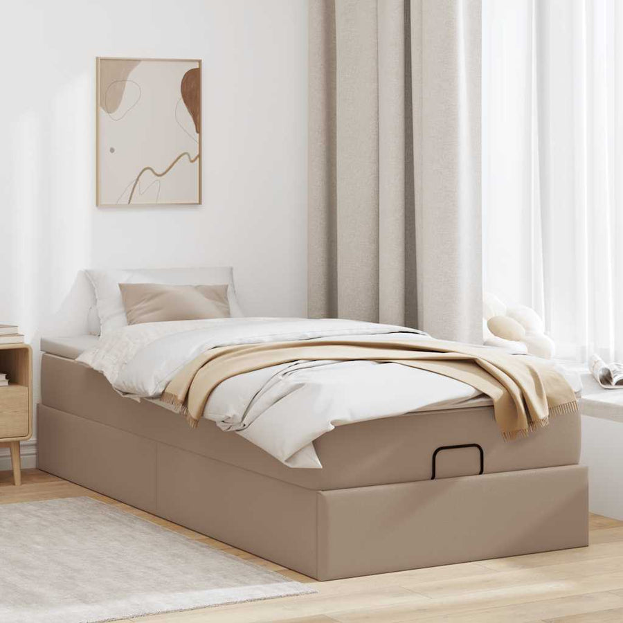 Ottoman bed met matras 90x200cm kunstleer cappuccinokleurig