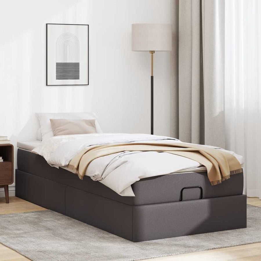 Ottoman bed met matras 100x200cm kunstleer grijs