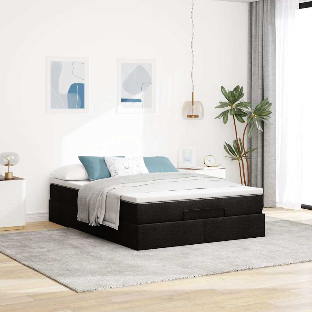 Ottoman bed met matras 140x190cm kunstleer zwart