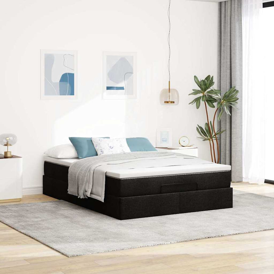 Ottoman bed met matras 140x190cm kunstleer zwart